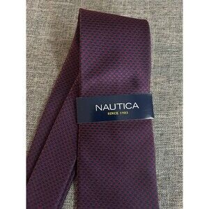 Nautica Mens Necktie Red And Blue Geometric 100% Silk New
